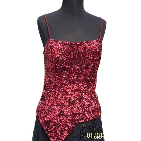Cache Red Sequin Encrusted Halter Asymmetrical Bustier Event Lined Top $138 NWT - Picture 1 of 7